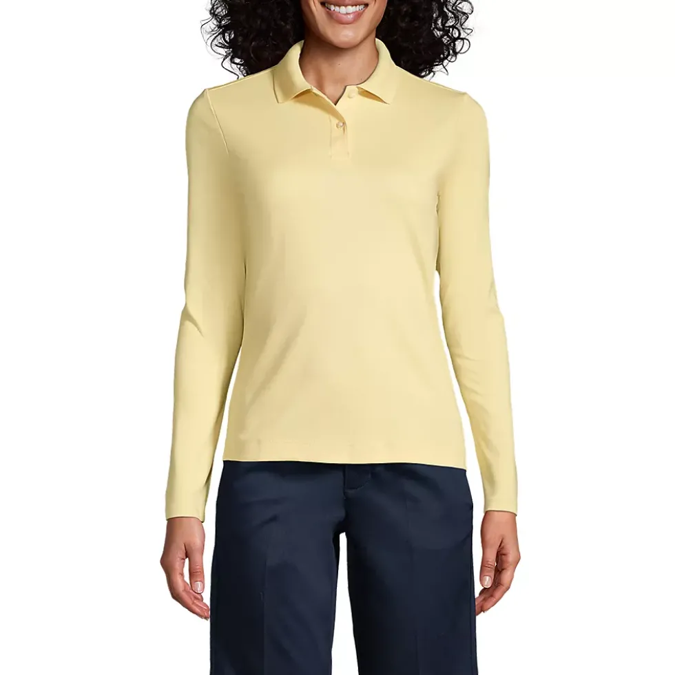 School Uniform Girls Long Sleeve Feminine Fit Interlock Polo Shirt