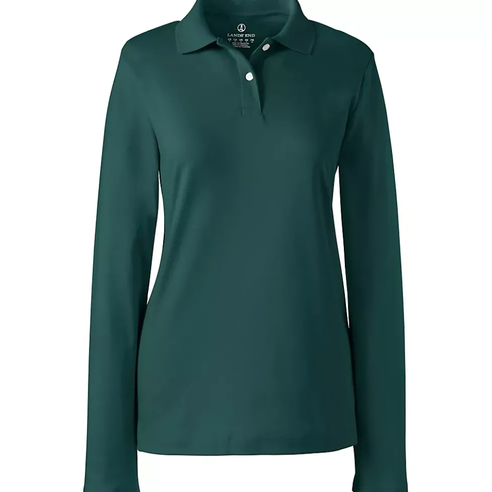 School Uniform Girls Long Sleeve Feminine Fit Interlock Polo Shirt