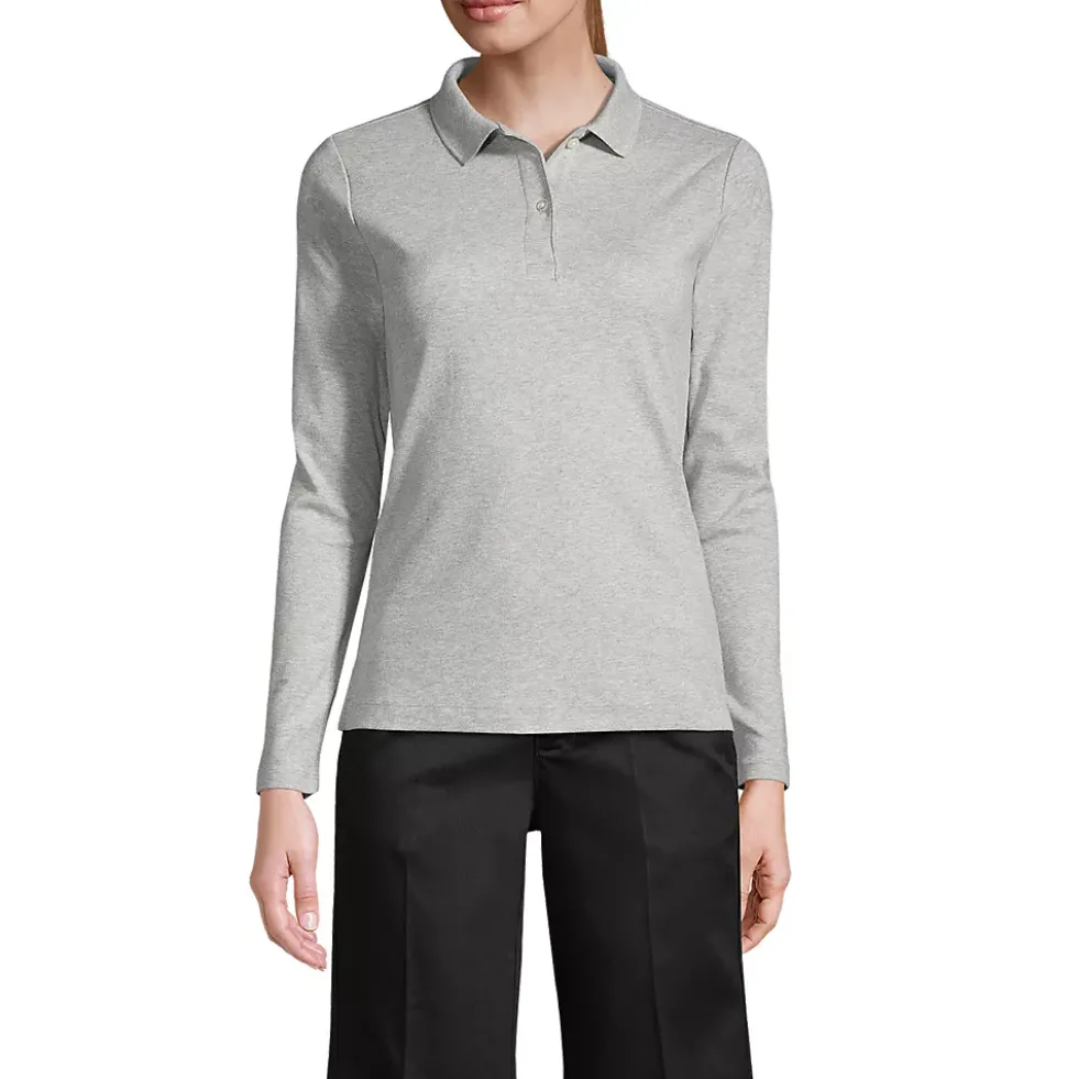 School Uniform Girls Long Sleeve Feminine Fit Interlock Polo Shirt