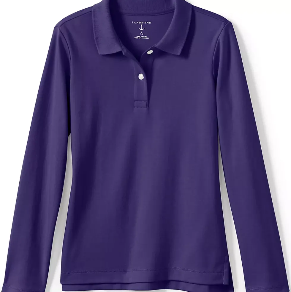 School Uniform Girls Long Sleeve Feminine Fit Interlock Polo Shirt