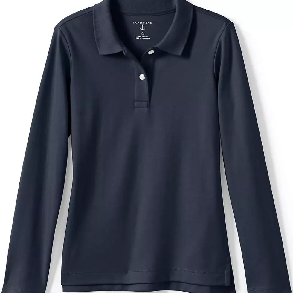 School Uniform Girls Long Sleeve Feminine Fit Interlock Polo Shirt