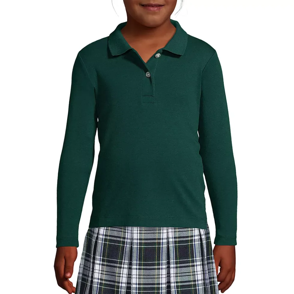 School Uniform Girls Long Sleeve Feminine Fit Interlock Polo Shirt