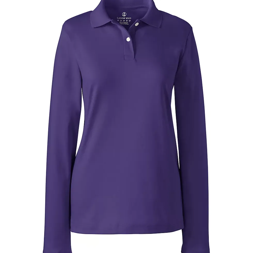 School Uniform Girls Long Sleeve Feminine Fit Interlock Polo Shirt