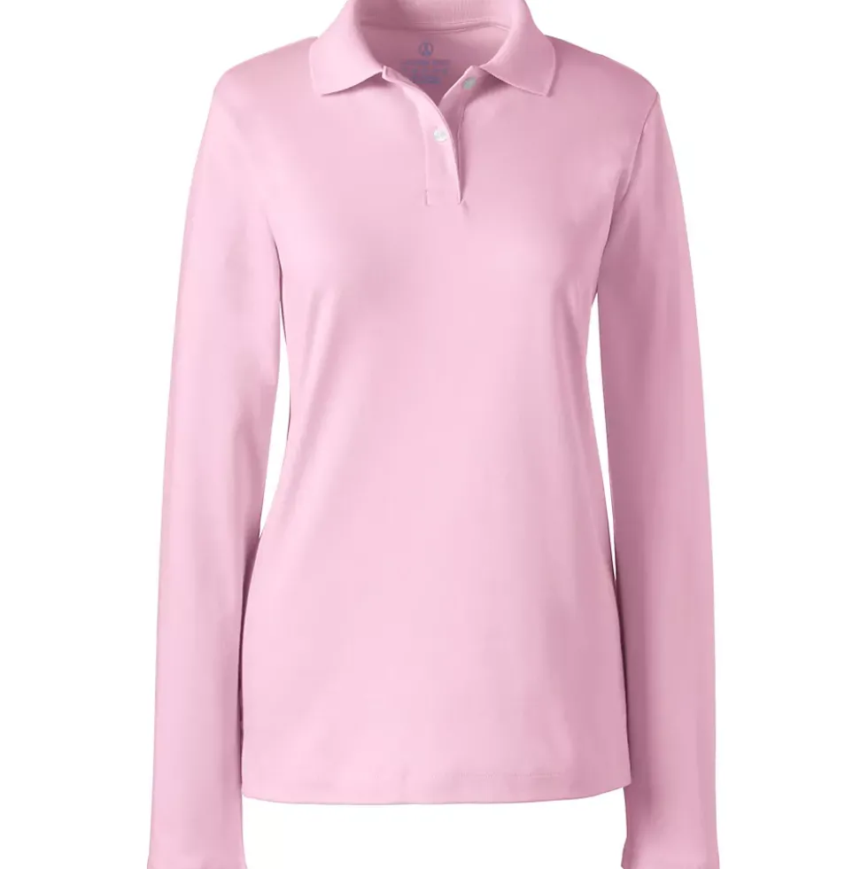 School Uniform Girls Long Sleeve Feminine Fit Interlock Polo Shirt