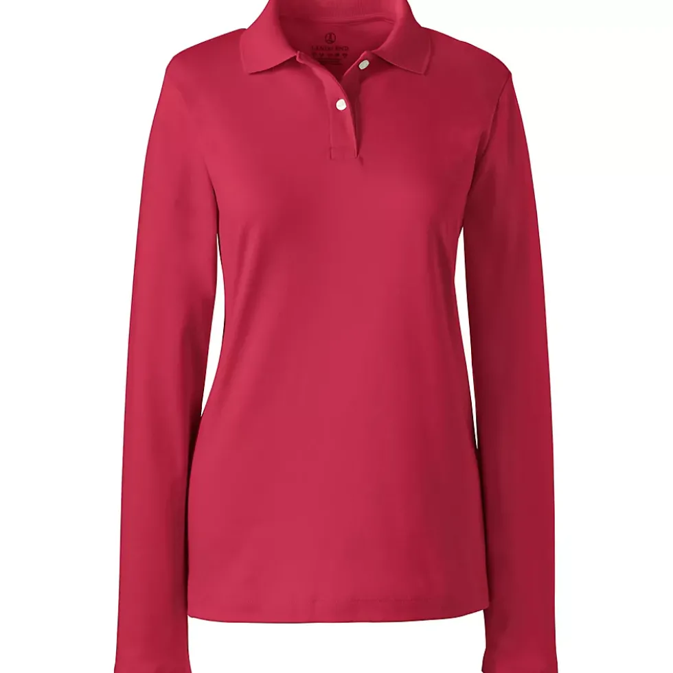 School Uniform Girls Long Sleeve Feminine Fit Interlock Polo Shirt