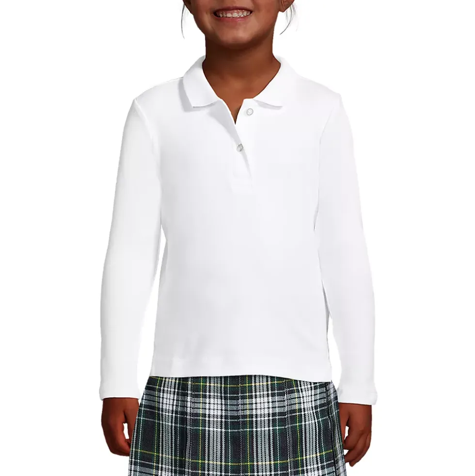 School Uniform Girls Long Sleeve Feminine Fit Interlock Polo Shirt
