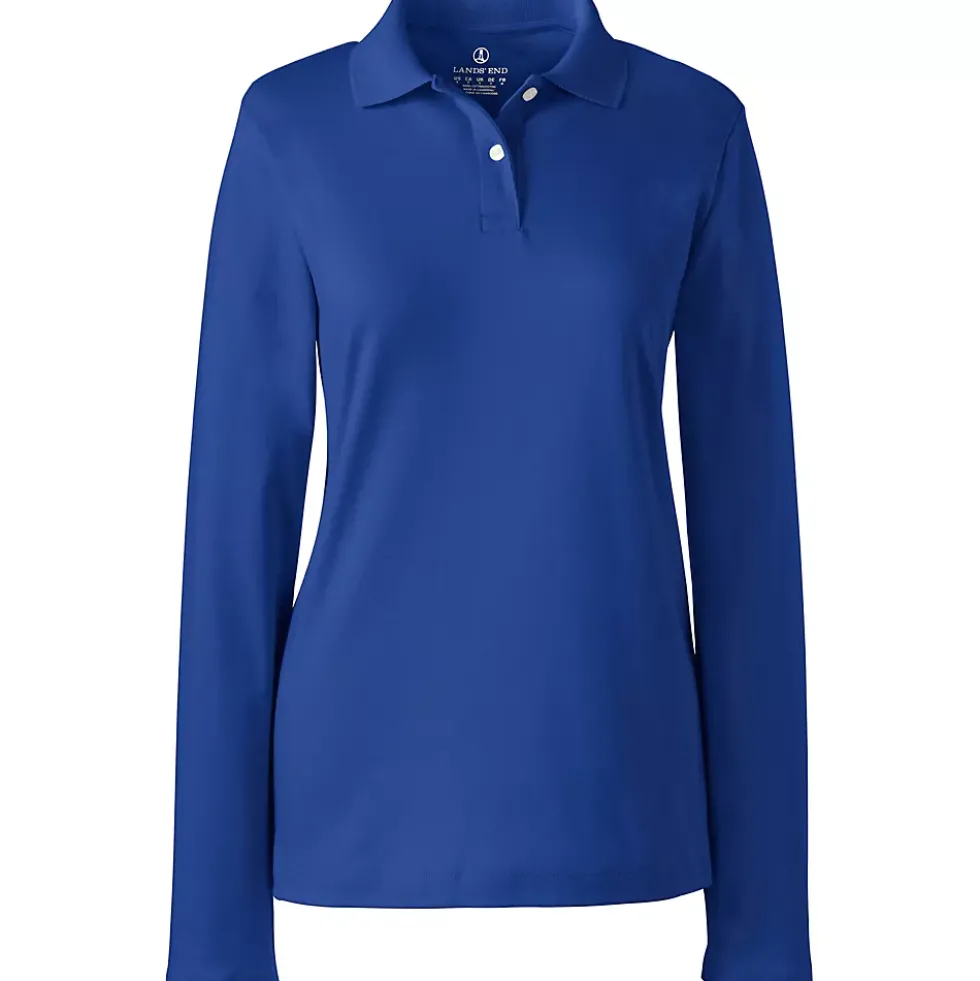 School Uniform Girls Long Sleeve Feminine Fit Interlock Polo Shirt