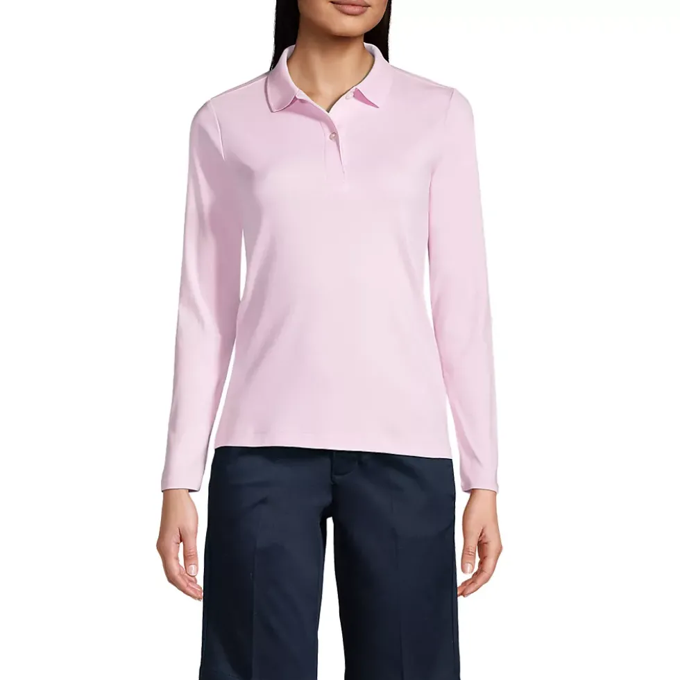 School Uniform Girls Long Sleeve Feminine Fit Interlock Polo Shirt