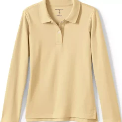 School Uniform Girls Long Sleeve Feminine Fit Interlock Polo Shirt