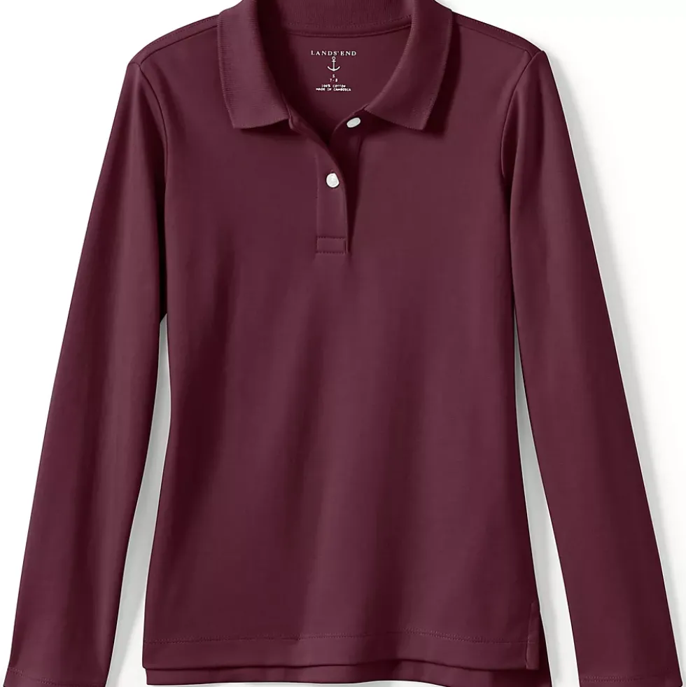 School Uniform Girls Long Sleeve Feminine Fit Interlock Polo Shirt