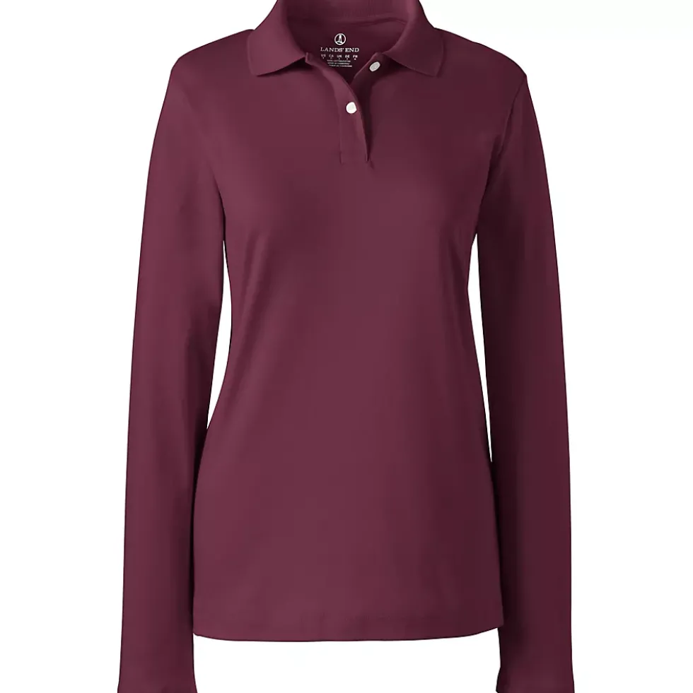 School Uniform Girls Long Sleeve Feminine Fit Interlock Polo Shirt