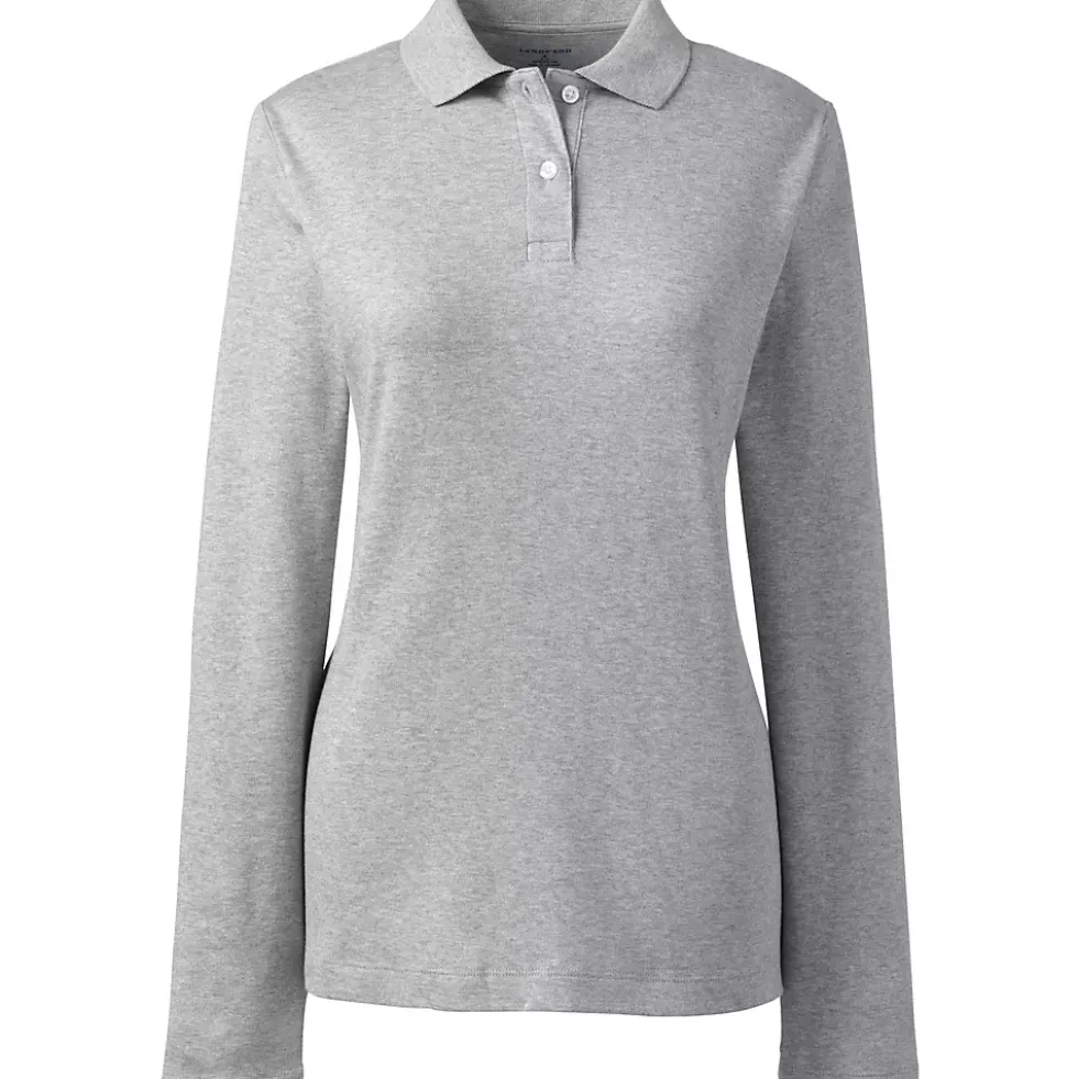 School Uniform Girls Long Sleeve Feminine Fit Interlock Polo Shirt