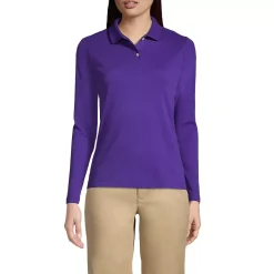 School Uniform Girls Long Sleeve Feminine Fit Interlock Polo Shirt