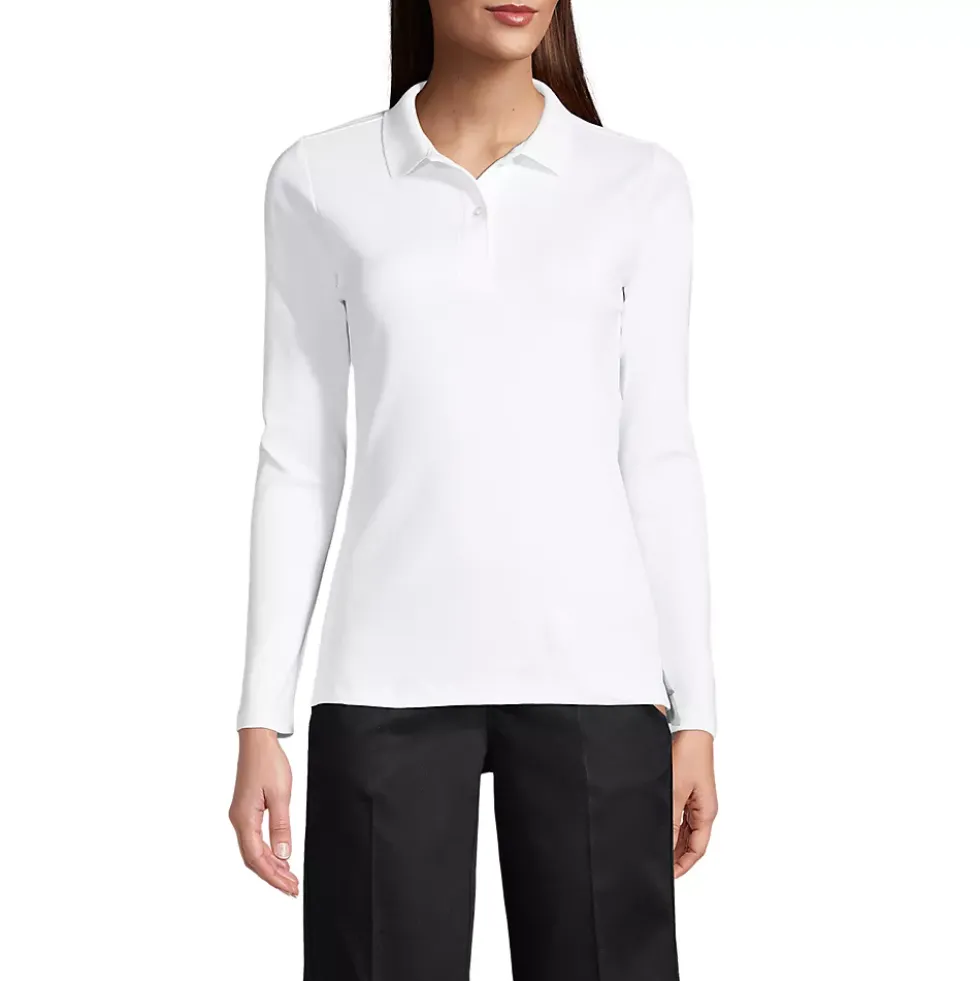 School Uniform Girls Long Sleeve Feminine Fit Interlock Polo Shirt