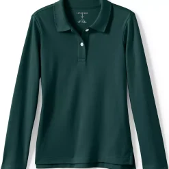 School Uniform Girls Long Sleeve Feminine Fit Interlock Polo Shirt
