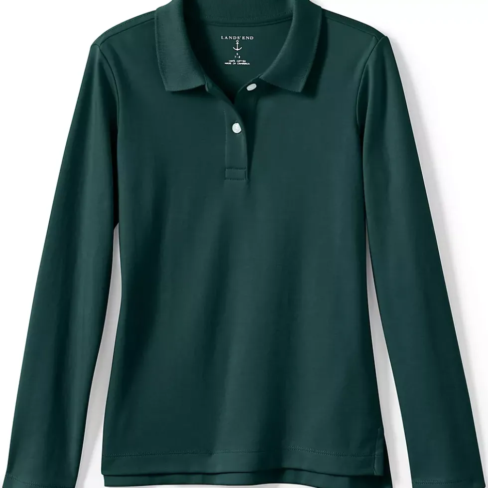 School Uniform Girls Long Sleeve Feminine Fit Interlock Polo Shirt