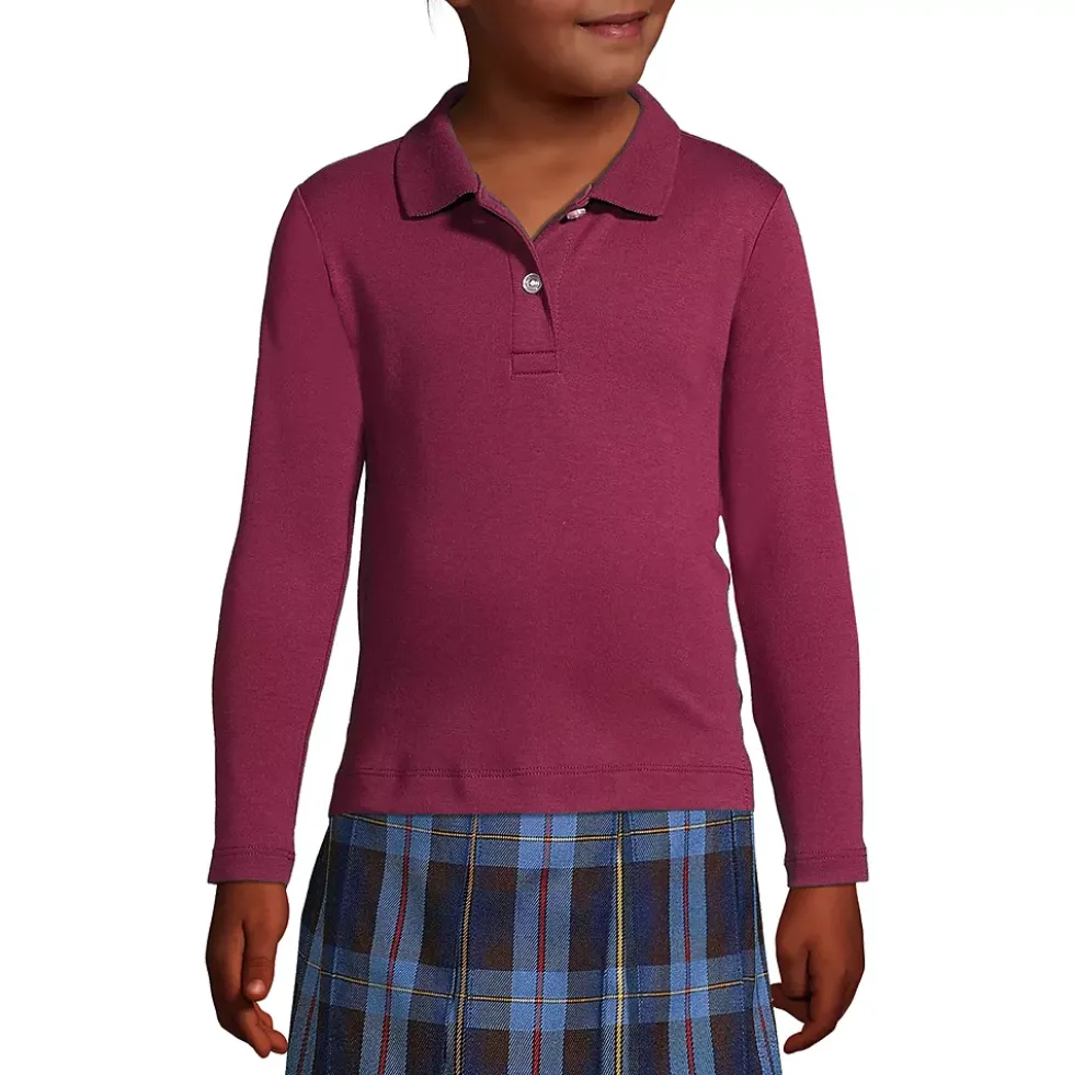 School Uniform Girls Long Sleeve Feminine Fit Interlock Polo Shirt