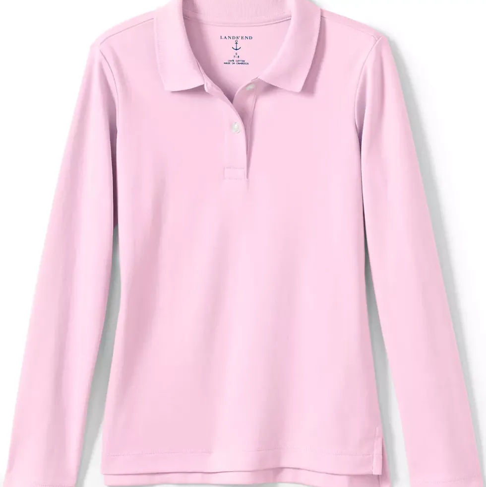 School Uniform Girls Long Sleeve Feminine Fit Interlock Polo Shirt