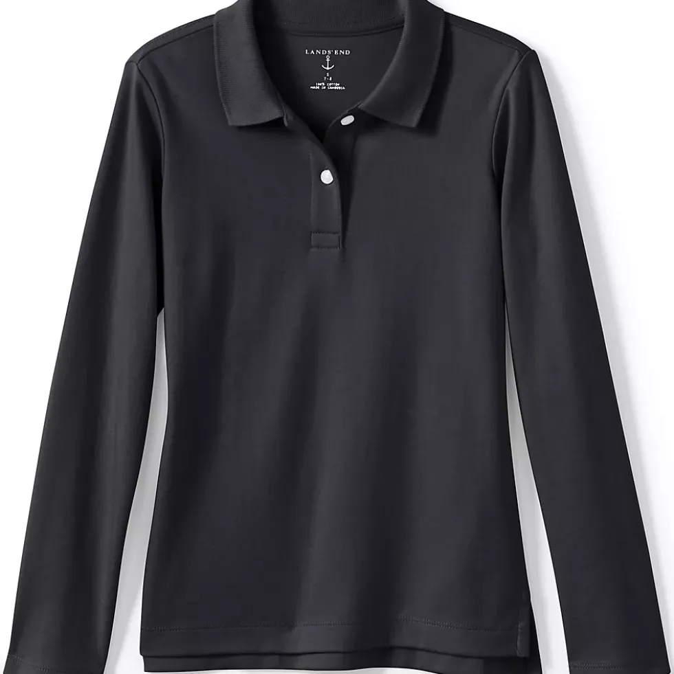 School Uniform Girls Long Sleeve Feminine Fit Interlock Polo Shirt
