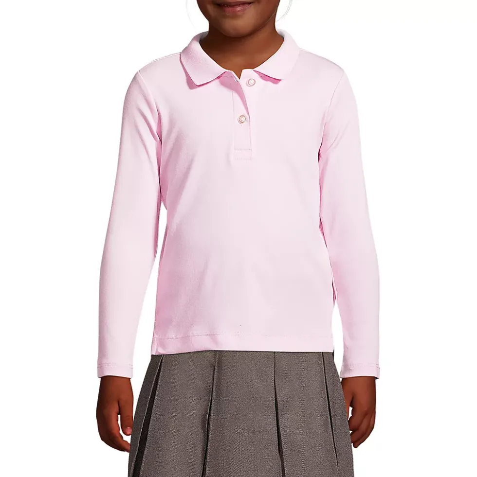 School Uniform Girls Long Sleeve Feminine Fit Interlock Polo Shirt