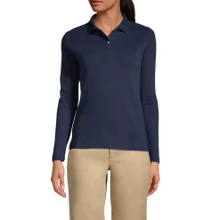 School Uniform Girls Long Sleeve Feminine Fit Interlock Polo Shirt