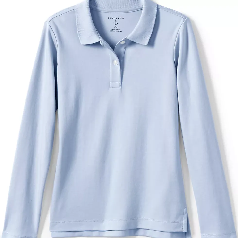 School Uniform Girls Long Sleeve Feminine Fit Interlock Polo Shirt