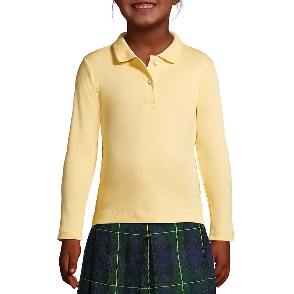 School Uniform Girls Long Sleeve Feminine Fit Interlock Polo Shirt