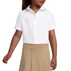 School Uniform Girls Piped Peter Pan Collar Broadcloth Shirt