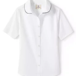 School Uniform Girls Piped Peter Pan Collar Broadcloth Shirt