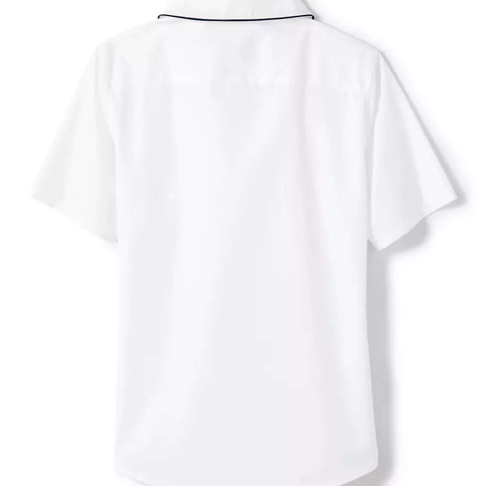 School Uniform Girls Piped Peter Pan Collar Broadcloth Shirt