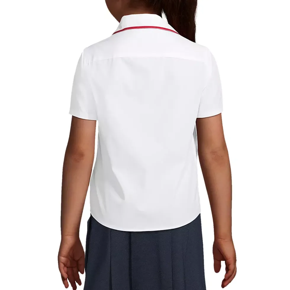 School Uniform Girls Piped Peter Pan Collar Broadcloth Shirt