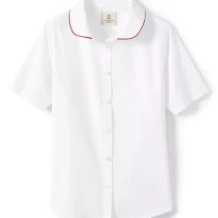 School Uniform Girls Piped Peter Pan Collar Broadcloth Shirt