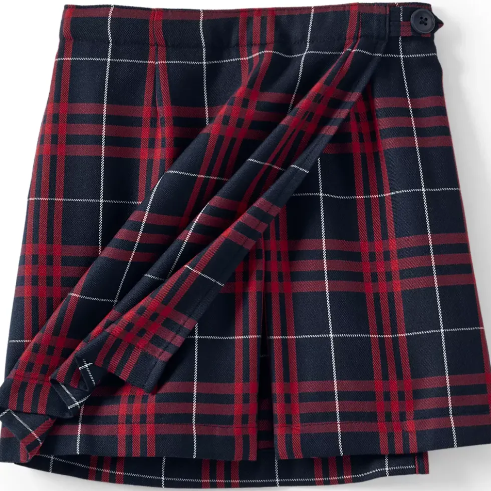 School Uniform Girls Plaid A Line Tab Skort Top of Knee