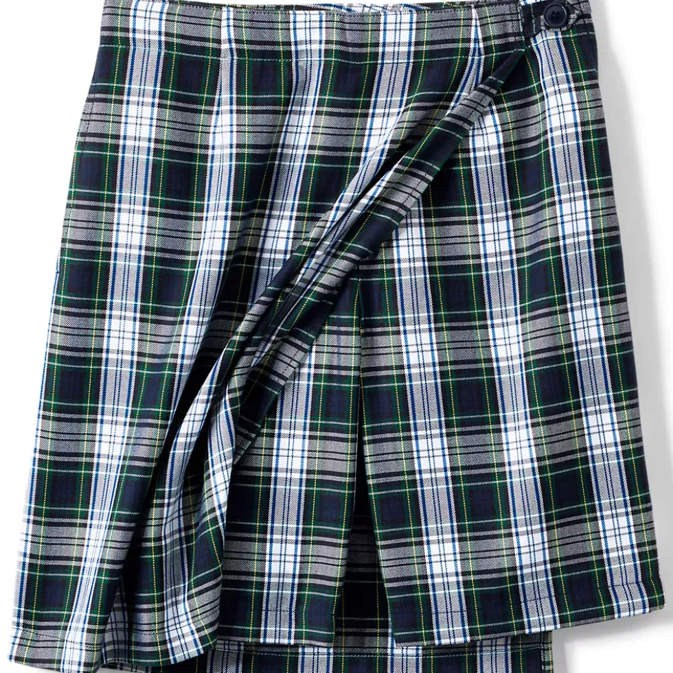 School Uniform Girls Plaid A Line Tab Skort Top of Knee