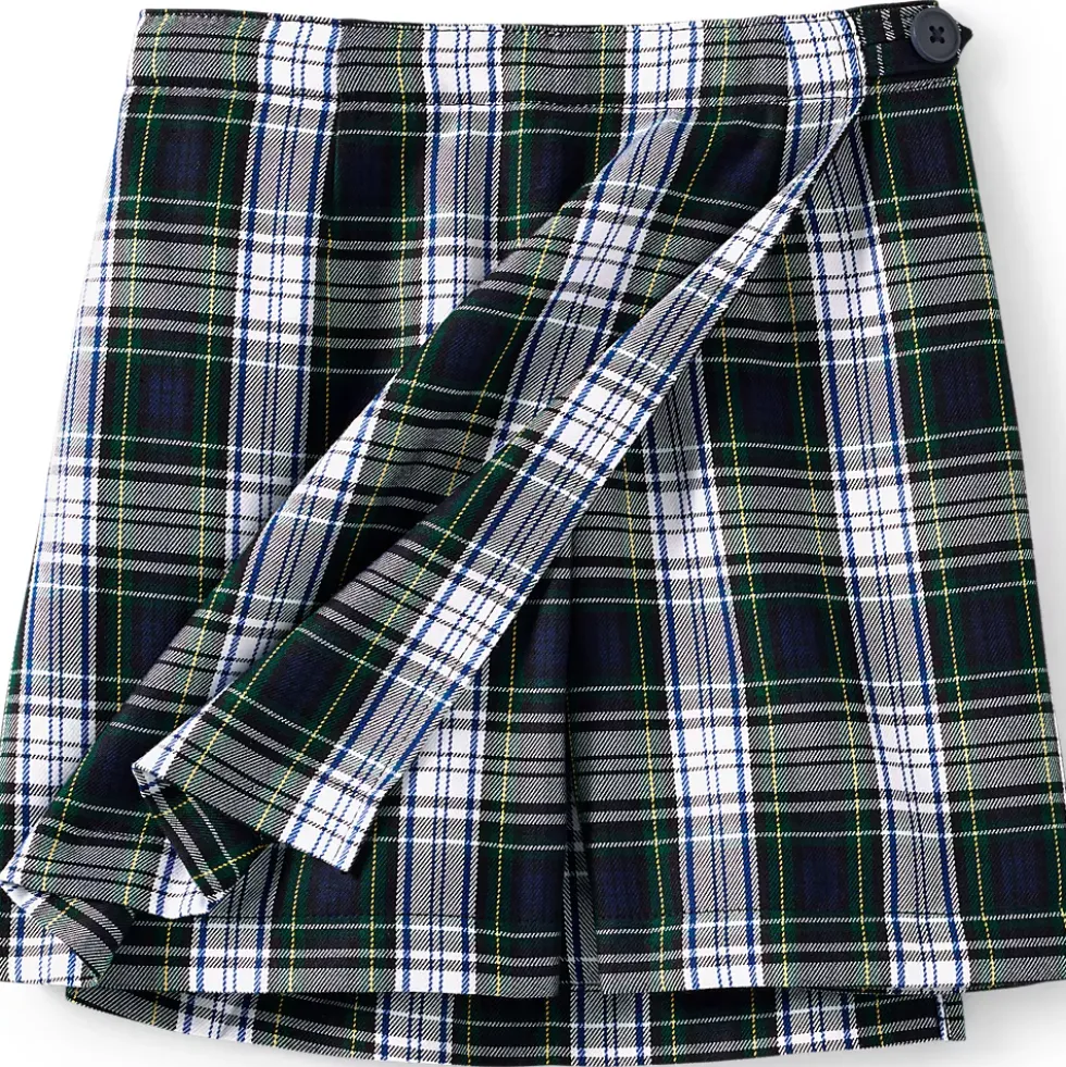 School Uniform Girls Plaid A Line Tab Skort Top of Knee