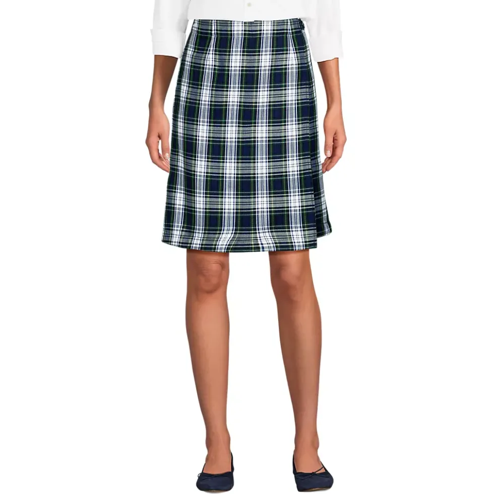 School Uniform Girls Plaid A Line Tab Skort Top of Knee