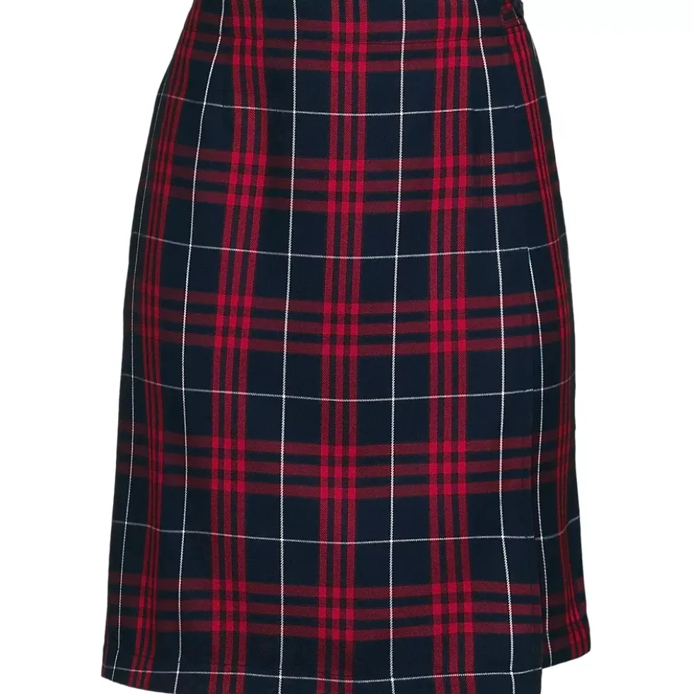 School Uniform Girls Plaid A Line Tab Skort Top of Knee