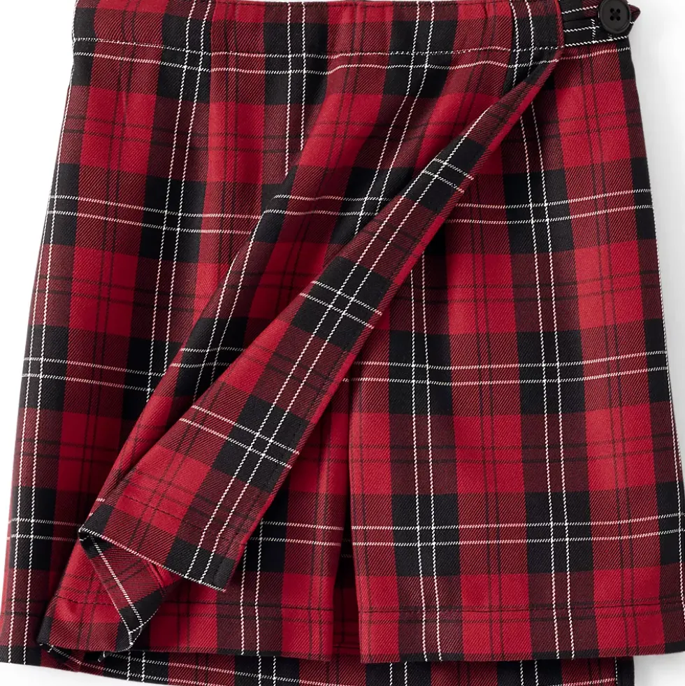 School Uniform Girls Plaid A Line Tab Skort Top of Knee