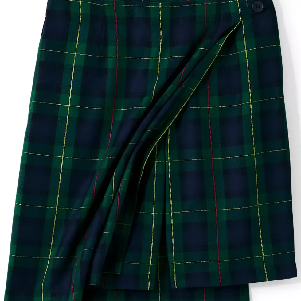 School Uniform Girls Plaid A Line Tab Skort Top of Knee