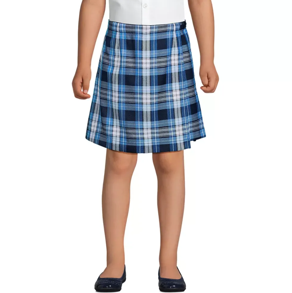 School Uniform Girls Plaid A Line Tab Skort Top of Knee