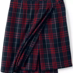 School Uniform Girls Plaid A Line Tab Skort Top of Knee