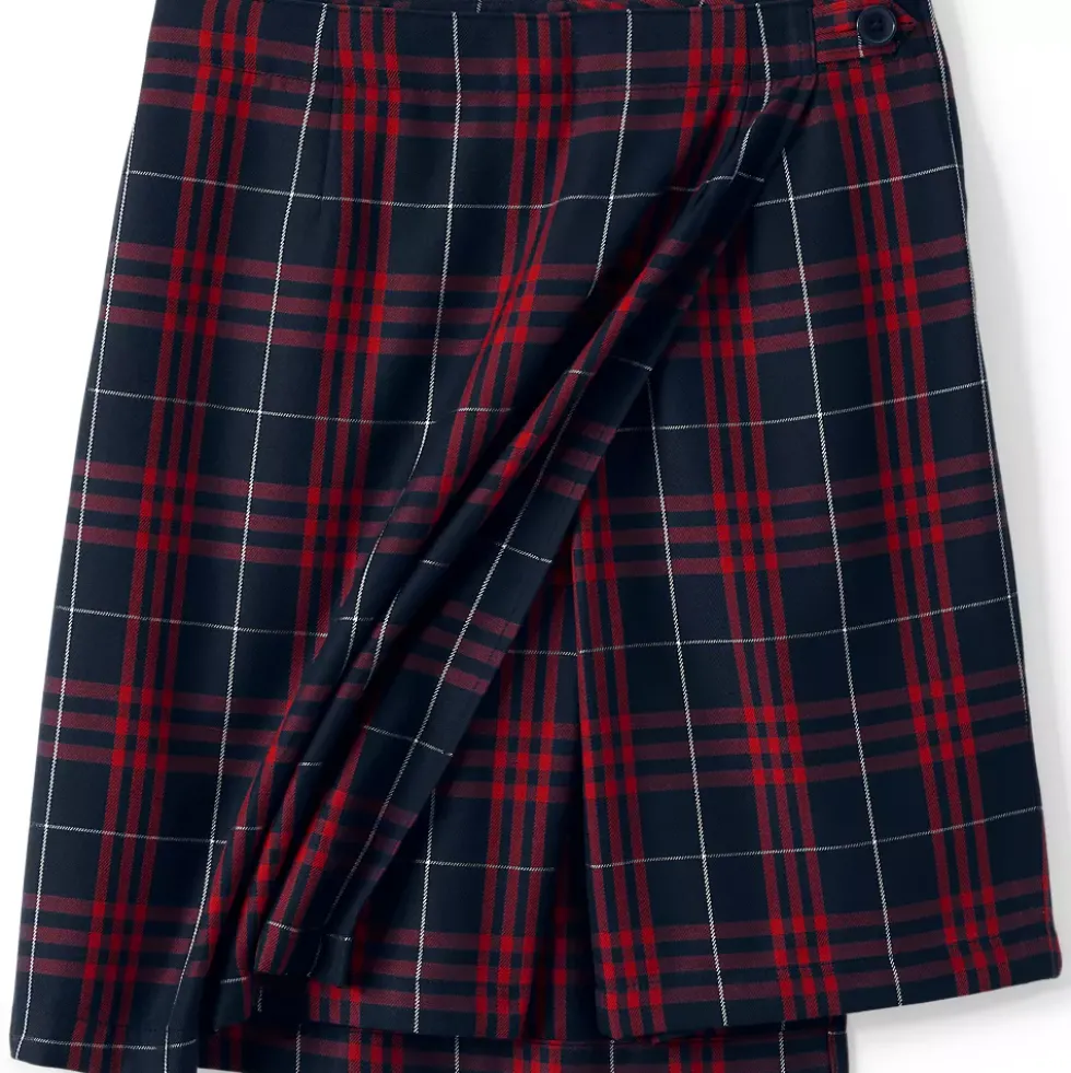 School Uniform Girls Plaid A Line Tab Skort Top of Knee