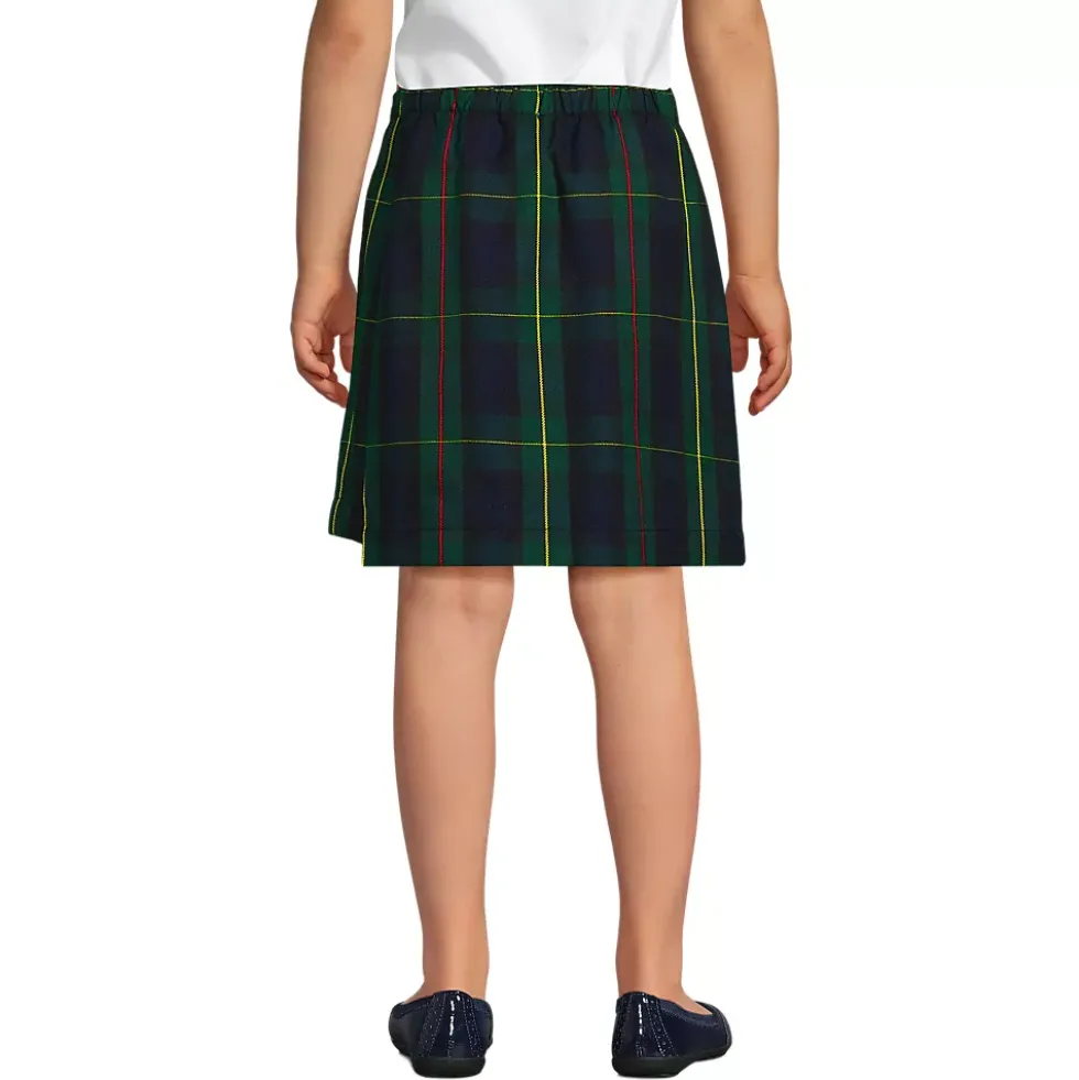 School Uniform Girls Plaid A Line Tab Skort Top of Knee