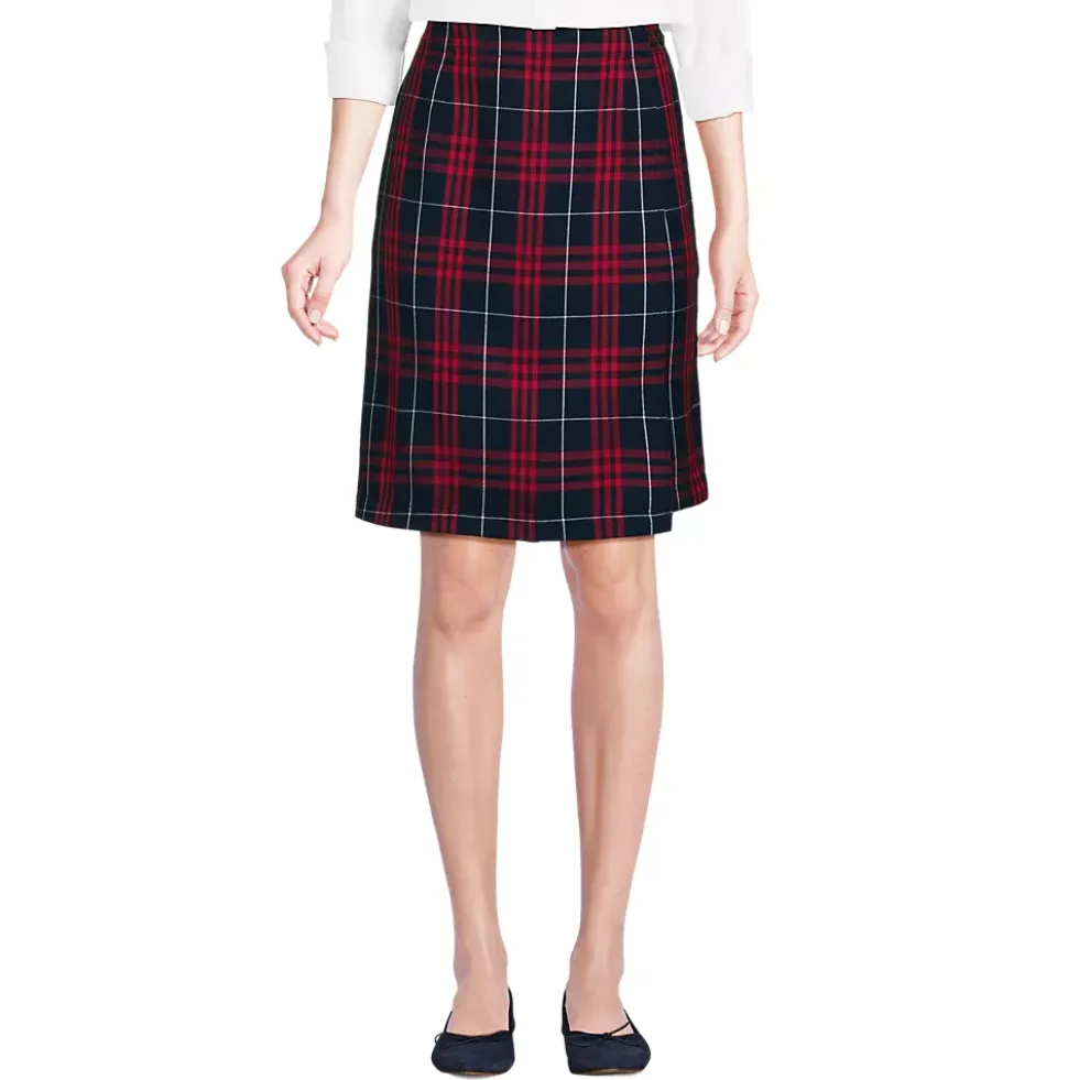 School Uniform Girls Plaid A Line Tab Skort Top of Knee