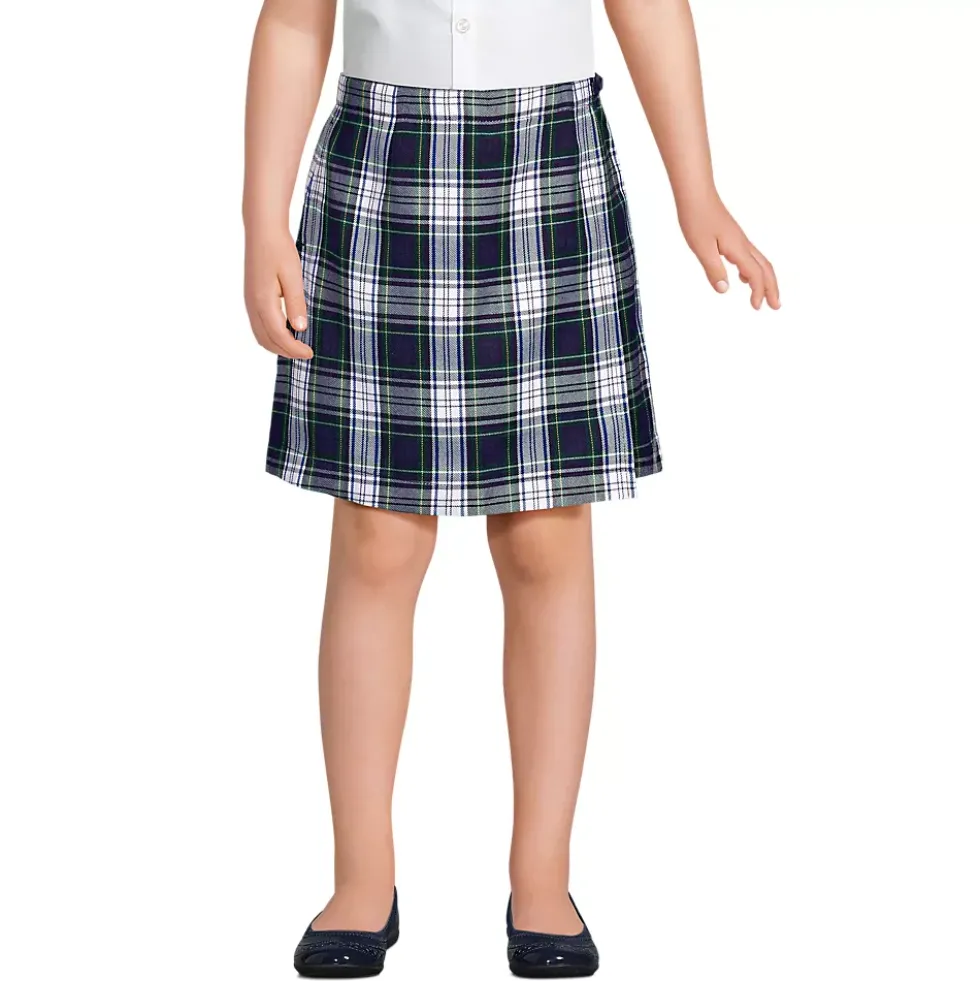 School Uniform Girls Plaid A Line Tab Skort Top of Knee