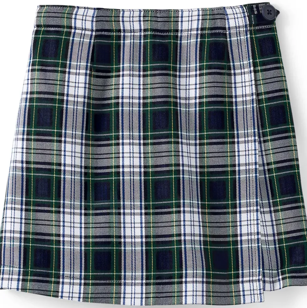 School Uniform Girls Plaid A Line Tab Skort Top of Knee