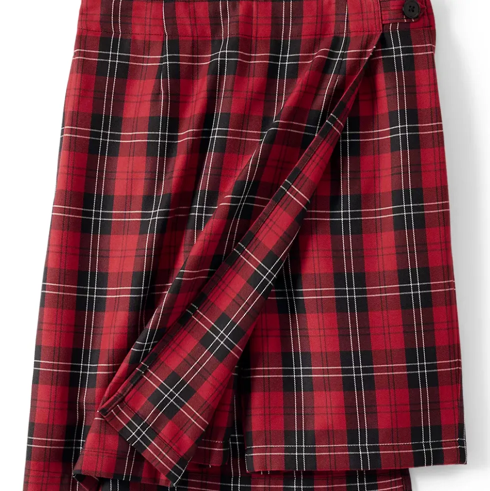 School Uniform Girls Plaid A Line Tab Skort Top of Knee