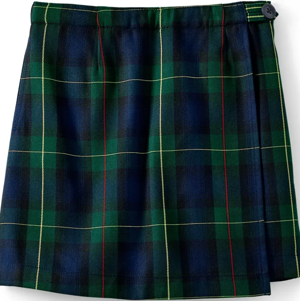 School Uniform Girls Plaid A Line Tab Skort Top of Knee