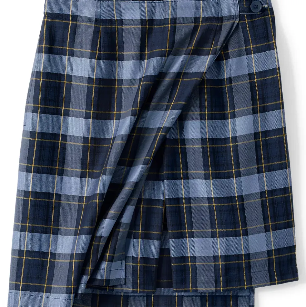 School Uniform Girls Plaid A Line Tab Skort Top of Knee