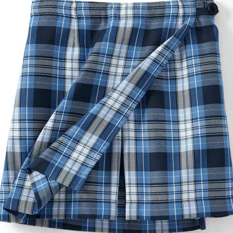 School Uniform Girls Plaid A Line Tab Skort Top of Knee